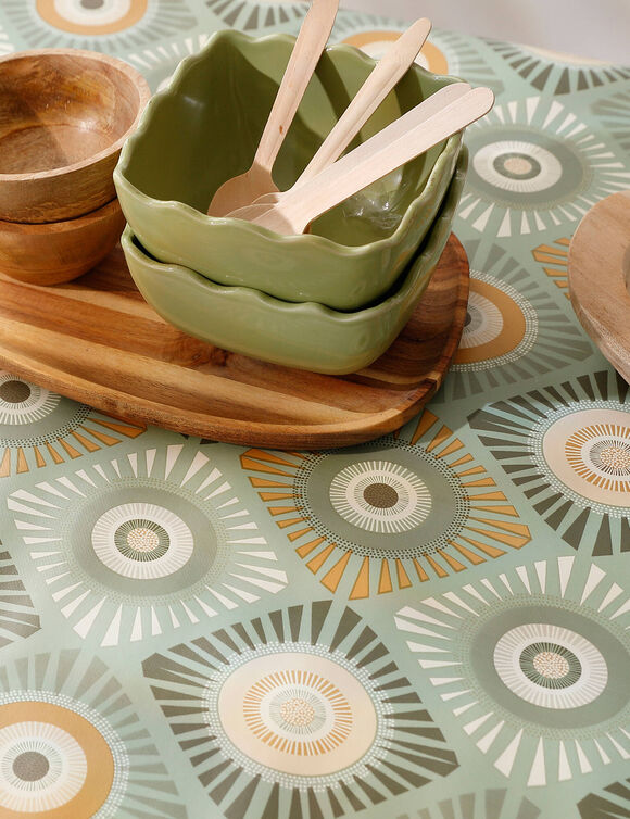 Tafelzeil met waxprint (groen / grijs)