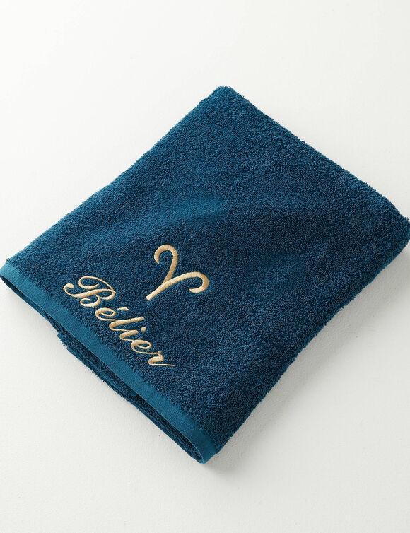 Serviettes de bain brodées Bélier - 420g/m2 (pauwblauw)