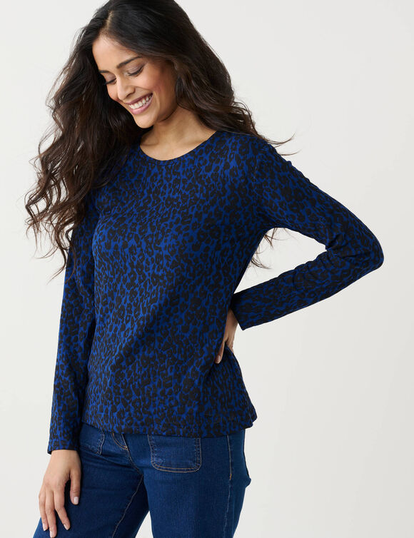 T-shirt met dierenhuidprint, stretch (blauw / zwart)