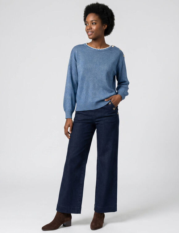 Pull col bateau, maille moelleuse (bleu clair)