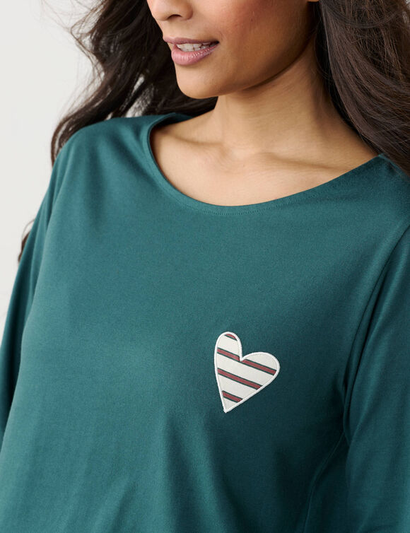 T-shirt marini&egrave;re manches longues, brod&eacute; "c&oelig;ur" uni ou imprim&eacute; l&eacute;opard (vert sapin)
