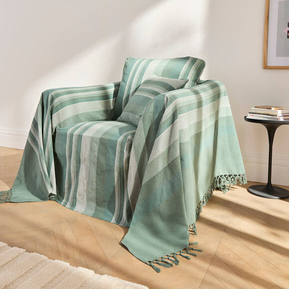 Plaid jet&eacute; multicolore coton tissage artisanal (eucalyptus)