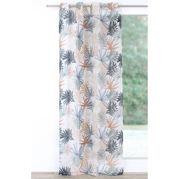 Voilage imprimé feuilles tropicales (blanc / orange)