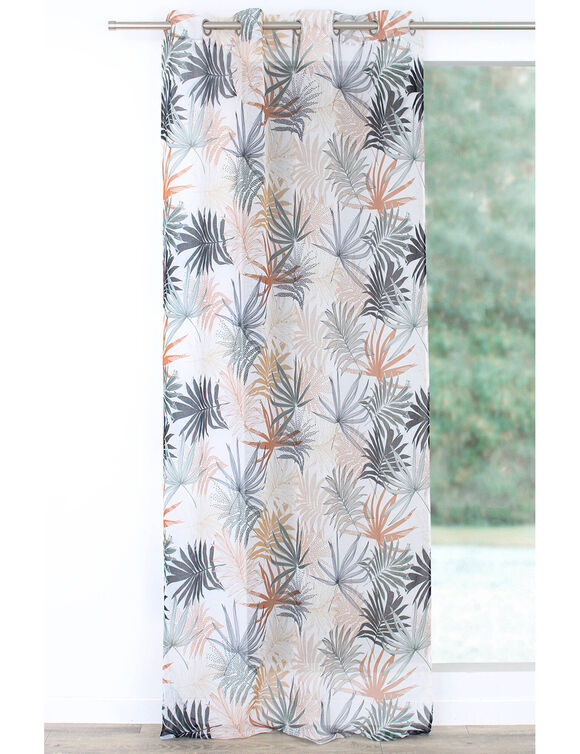 Voilage imprimé feuilles tropicales (blanc / orange)