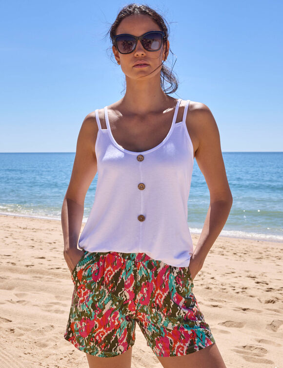 Soepele, wijde short met etnische print (kaki / roze)