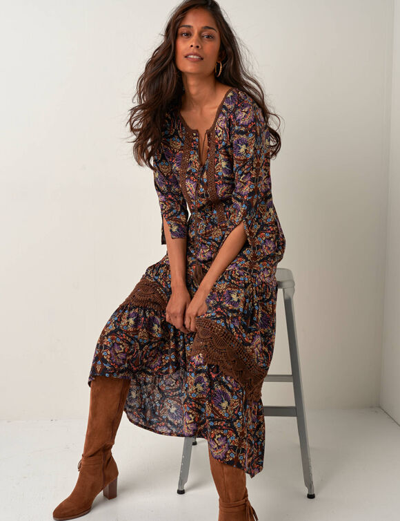 Robe longue imprimée (chocolat / taupe)