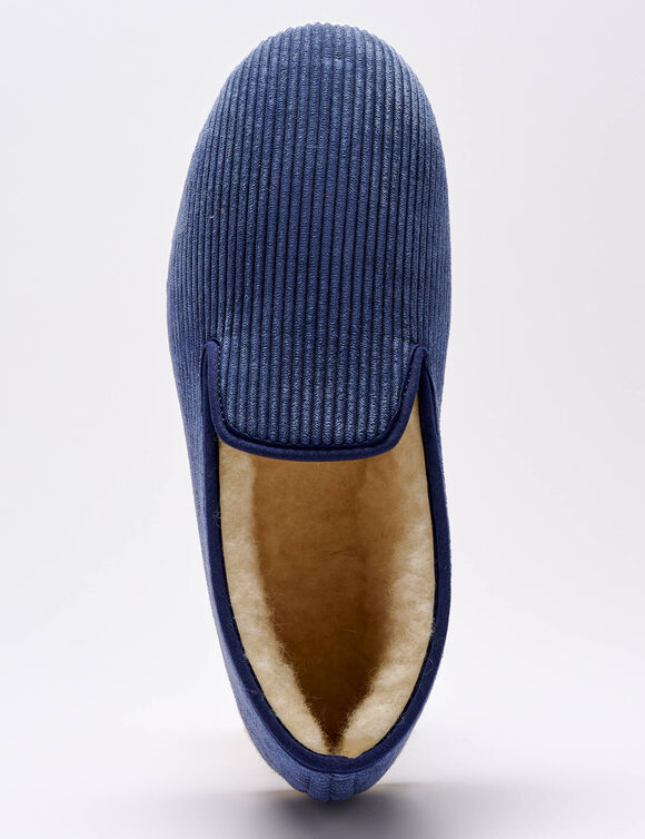 Stille pantoffels in velours met wolvoering (marineblauw)