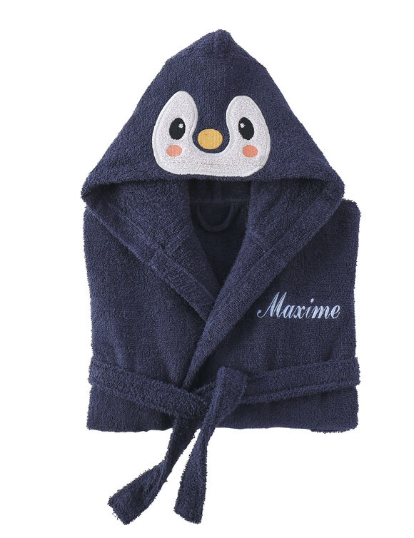 Personaliseerbare "pinguïn" kinderbadjas, met kap (blauw)