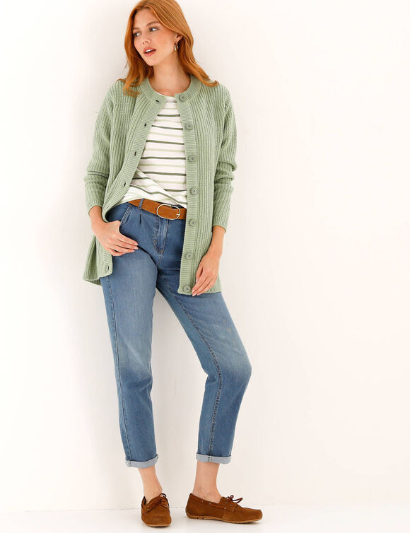 Trui met ronde hals in patenttricot (lichtgroen)