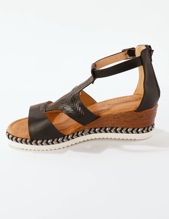 Sandales compens&eacute;es ajour&eacute;es (noir)