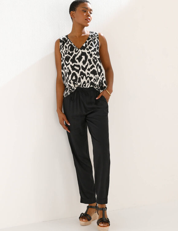 Caraco col V imprim&eacute;  (noir / beige)