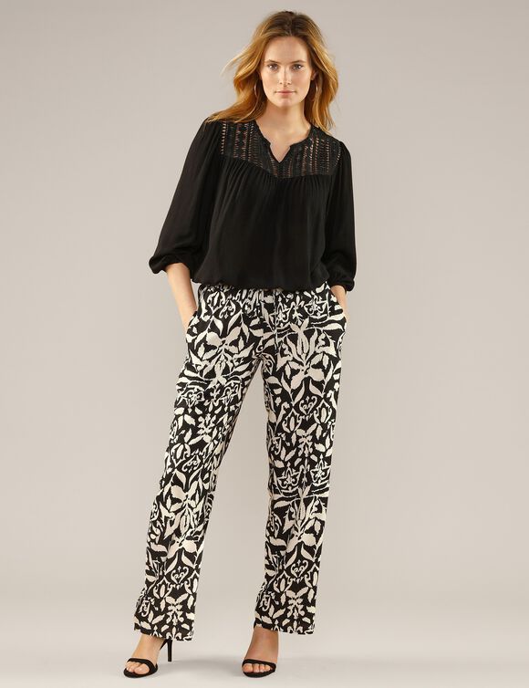 Blouse macramé manches 3/4 (noir)
