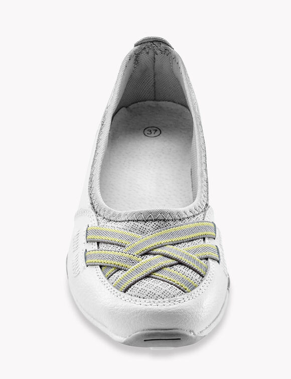 Ballerines souples cuir et textile a&eacute;r&eacute; bandes &eacute;lastiqu&eacute;es (blanc)