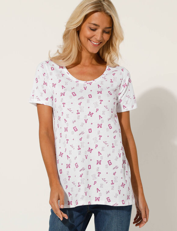 T-shirt imprimé "lettres" (blanc / violine)