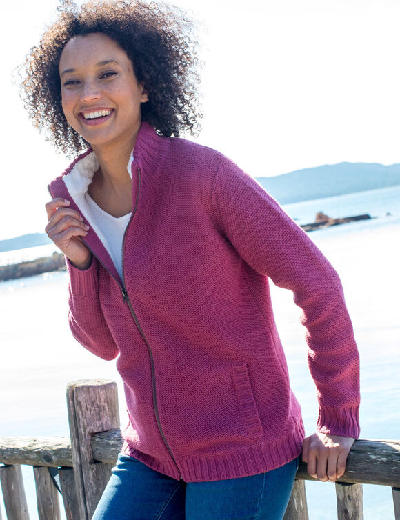 Gilet zippé 30% laine fourré "maille peluche" (violine)