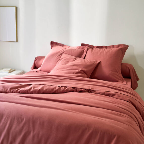 Linge de lit uni flanelle (bois de rose)