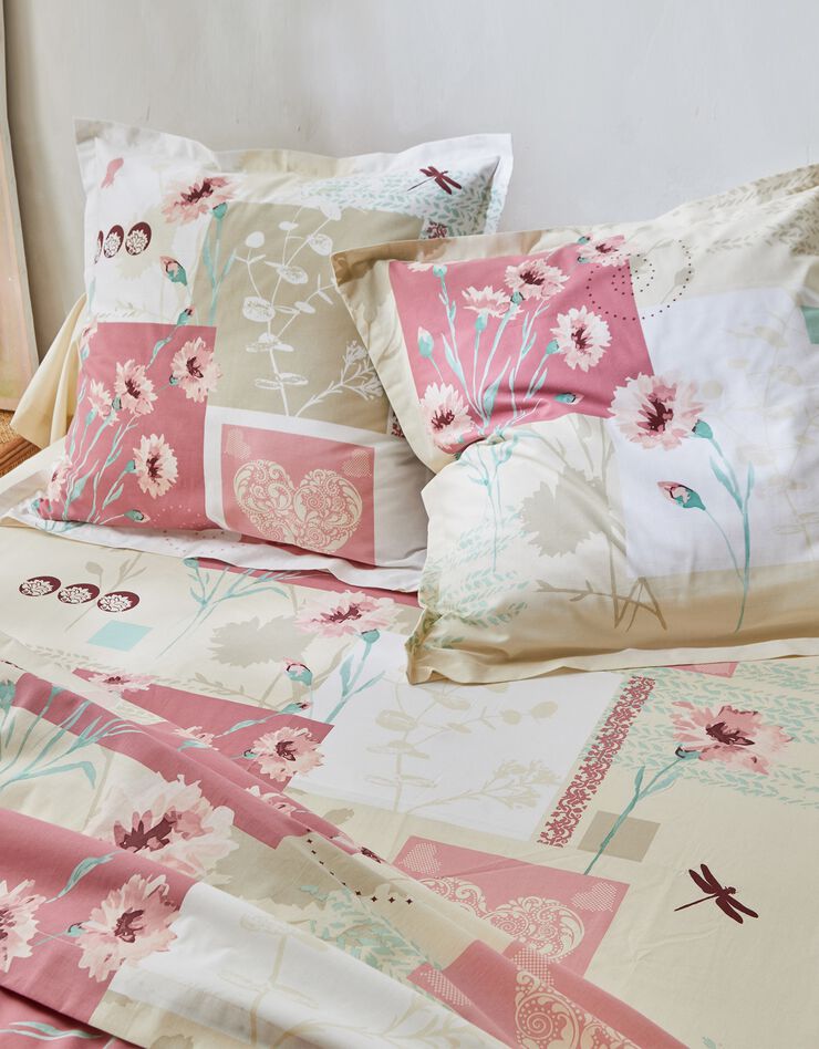 Linge de lit Line en coton imprimé à motifs coeurs et fleurs (rose poudré)