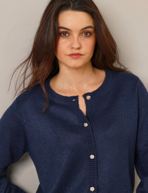 Gilet boutons fantaisie, toucher doux (marine)