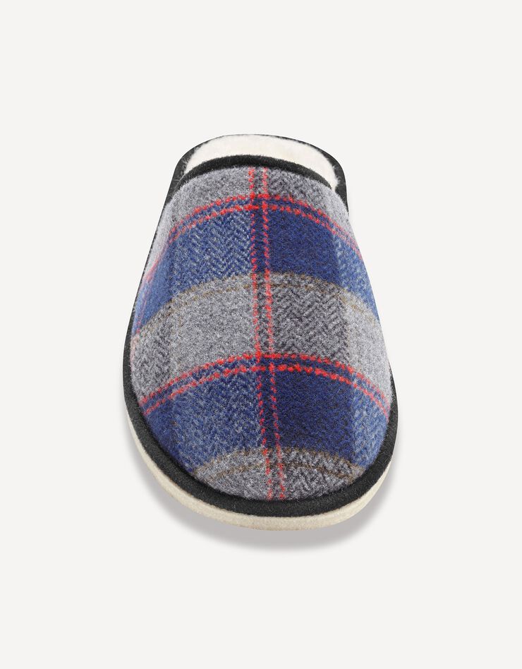 Mules homme silencieuses fourrées laine, carreaux marine Mules homme silencieuses fourrées laine, carreaux marine, hi-res image number 4