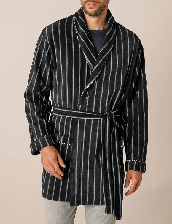 Robe de chambre courte maille polaire (rayé gris)
