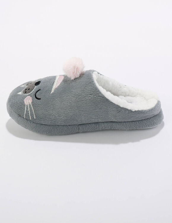 Mules pompon imprimé otarie (gris)