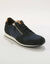 Leren sneakers in 2 materialen, veters en rits (marine)