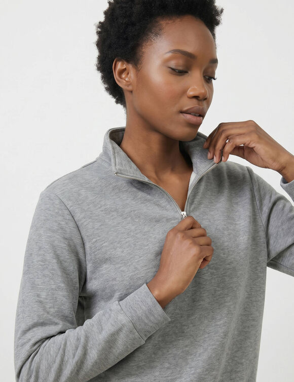 Sweat col montant zipp&eacute;, manches longues, maille milano (gris chin&eacute;)