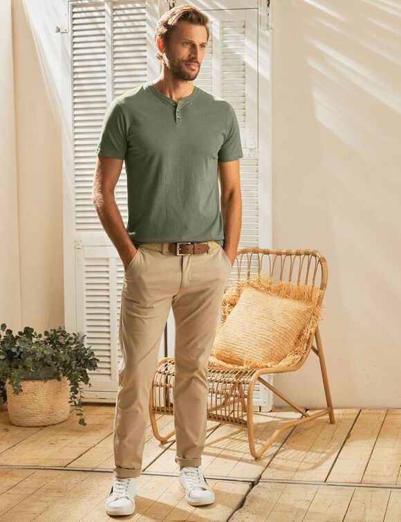 T-shirt met Tunesische hals (groen)