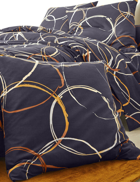 Linge de lit Noémie en polyester-coton imprimé cercles (anthracite)