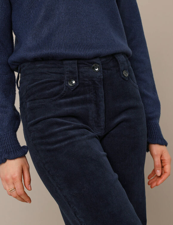 Pantalon large droit, velours côtelé (marine)