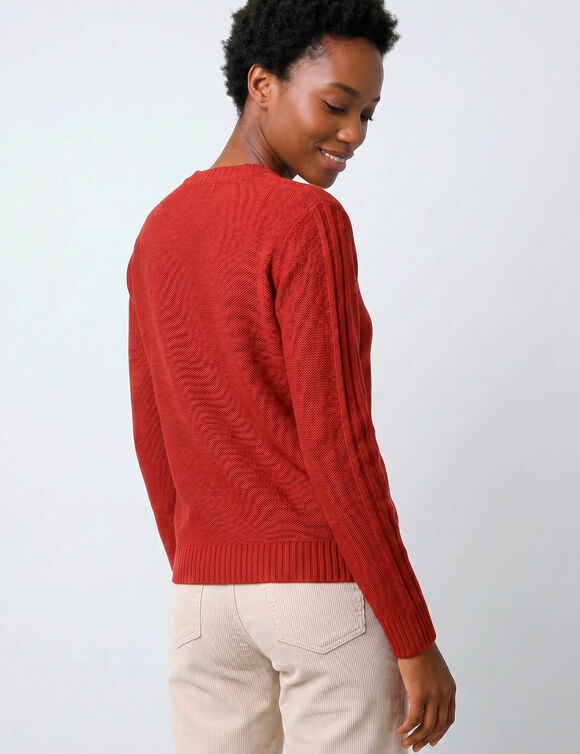 Pull col rond, maille fantaisie (rouge)