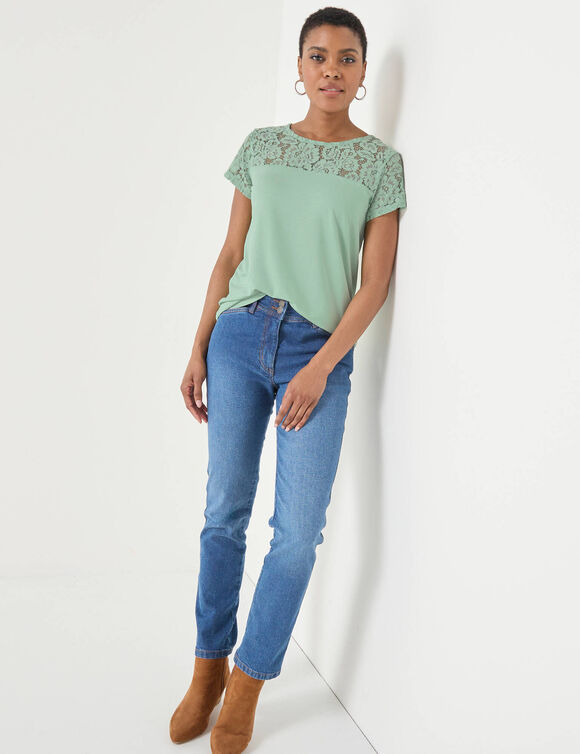 T-shirt manches courtes dentelle (vert amande)