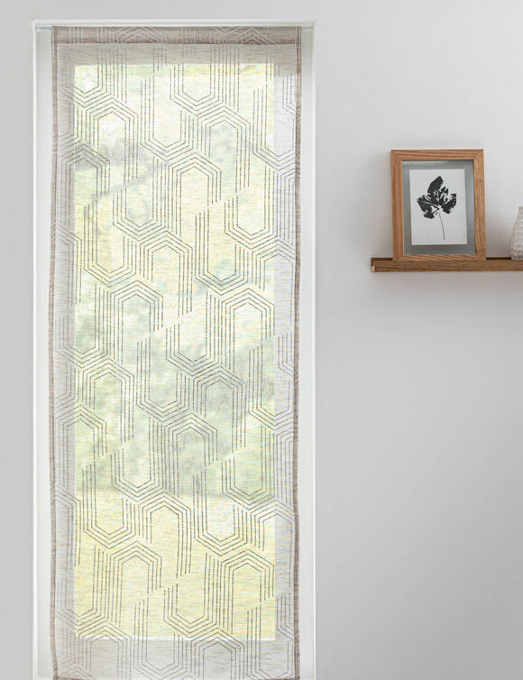 Glasgordijn met geometrisch motief (vlaskleur)