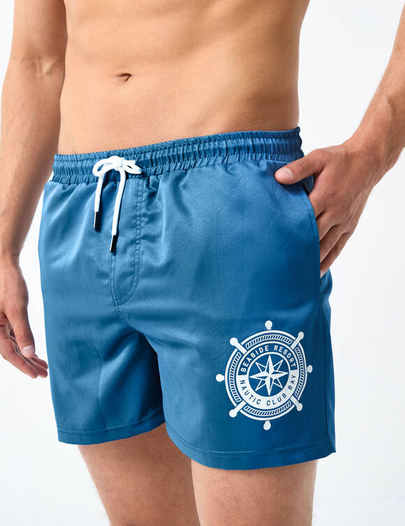 Effen zwemshorty met contrasterend motief (blauw)
