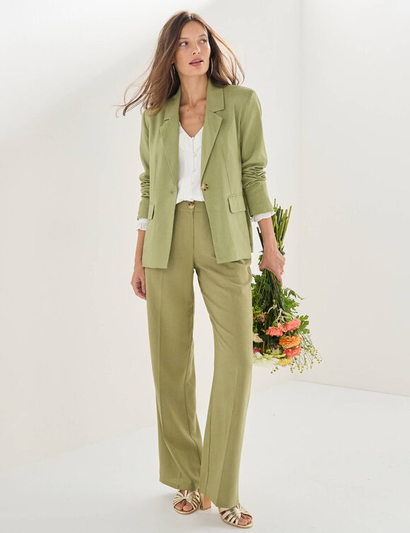 Pantalon large fluide, lin m&eacute;lang&eacute; (vert)