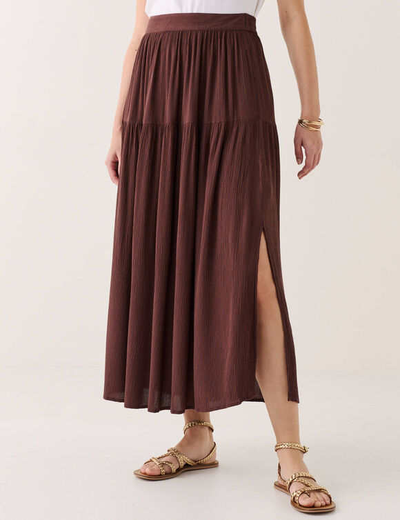 Jupon long uni fente c&ocirc;t&eacute; (chocolade)