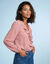 Chemisier col V volant&eacute; en cr&eacute;pon de viscose, Sp&eacute;cial Petites (bois de rose)