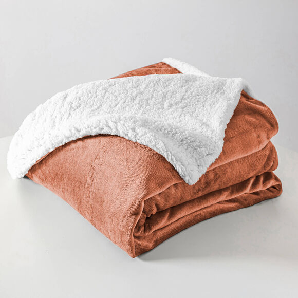 Couverture double face polaire et sherpa (noisette)
