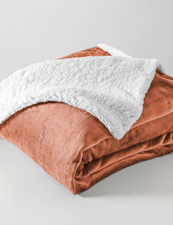 Couverture double face polaire et sherpa (noisette)