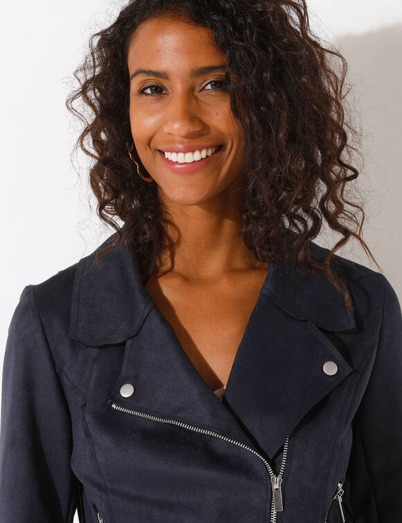 Blouson in suèdine met rits en reverskraag met drukknoopsluiting (marine)