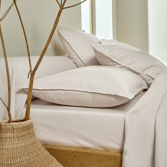 Linge de lit uni biface lin lavé / coton lavé  (sable)
