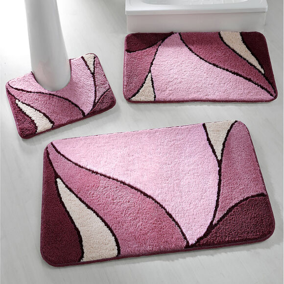 Tapis de bain motif végétal (prune)