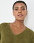 Pull col V manches longues, laine et mohair m&eacute;lang&eacute;s (vert mousse)