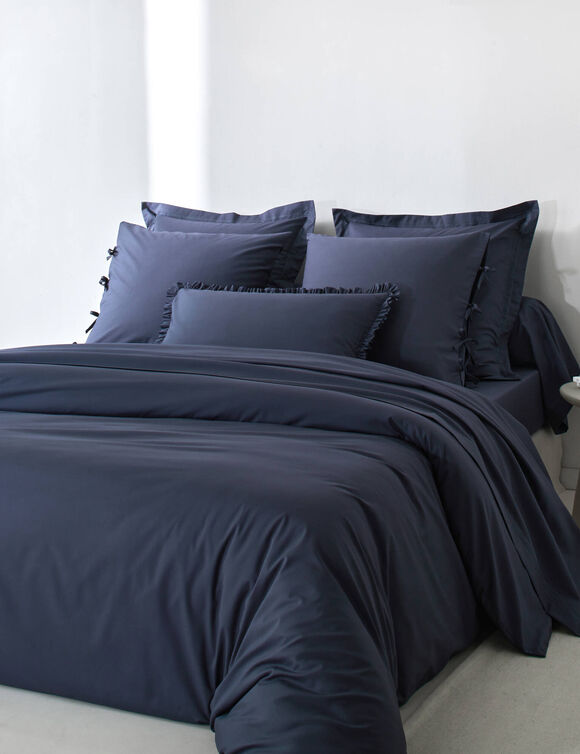 Linge de lit uni - percale de coton 72 fils/cm&sup2; (bleu encre)