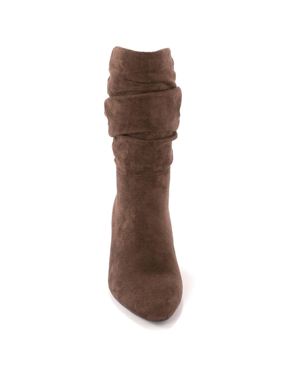 Bottes pliss&eacute;es en su&eacute;dine, talon fin (chocolat)