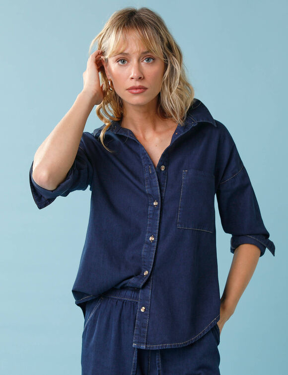 Chemise en denim Sp&eacute;cial Petite, coupe loose  (brut)