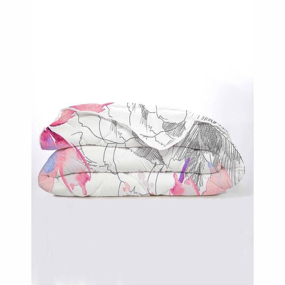 Couette coton imprim&eacute; Fleurs 400 g/m&sup2; (rouge / gris)