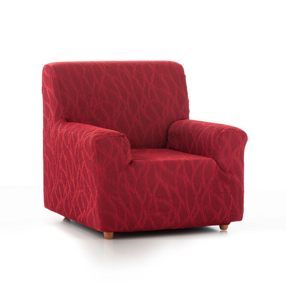 Housse extensible motif jacquard "serpentins" pour fauteuil et canapé  (rouge)