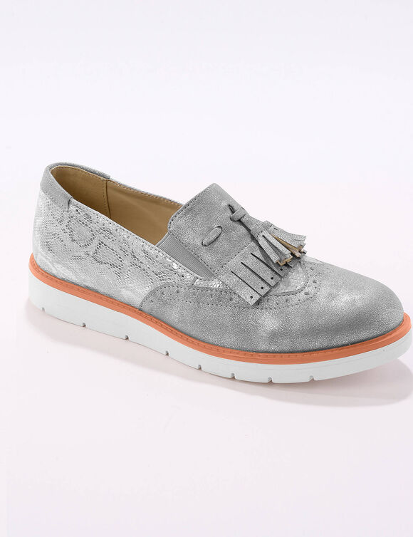 Slippers compensés à franges et glands - python gris/argenté (grijs / zilverkleurig)