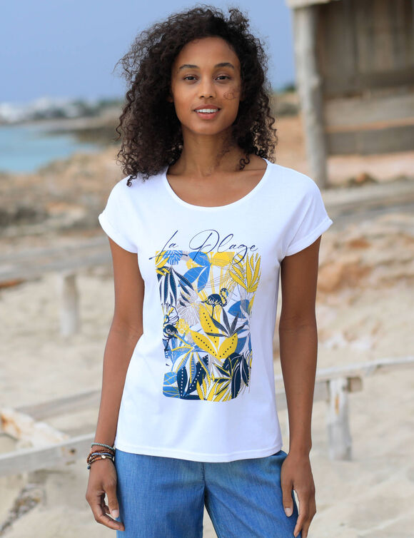 T-shirt imprimé placé  (blanc / jaune)